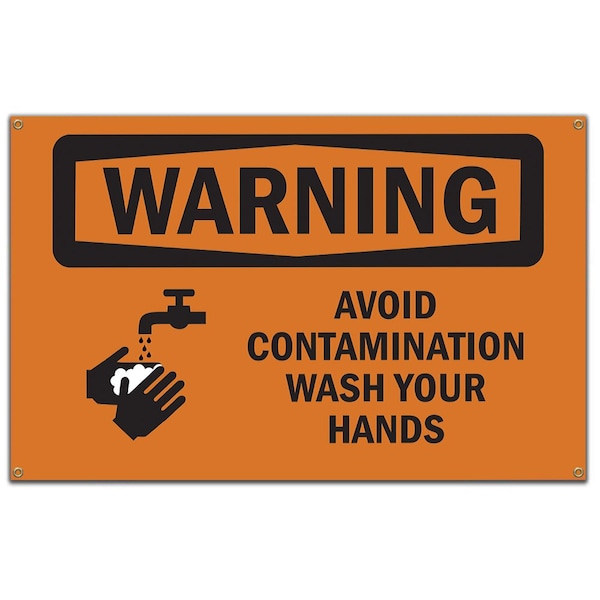 OSHA WARNING Sign, Avoid Contamination Wash Your Hands, 60 in Banner, OS-NS-B-60-11953